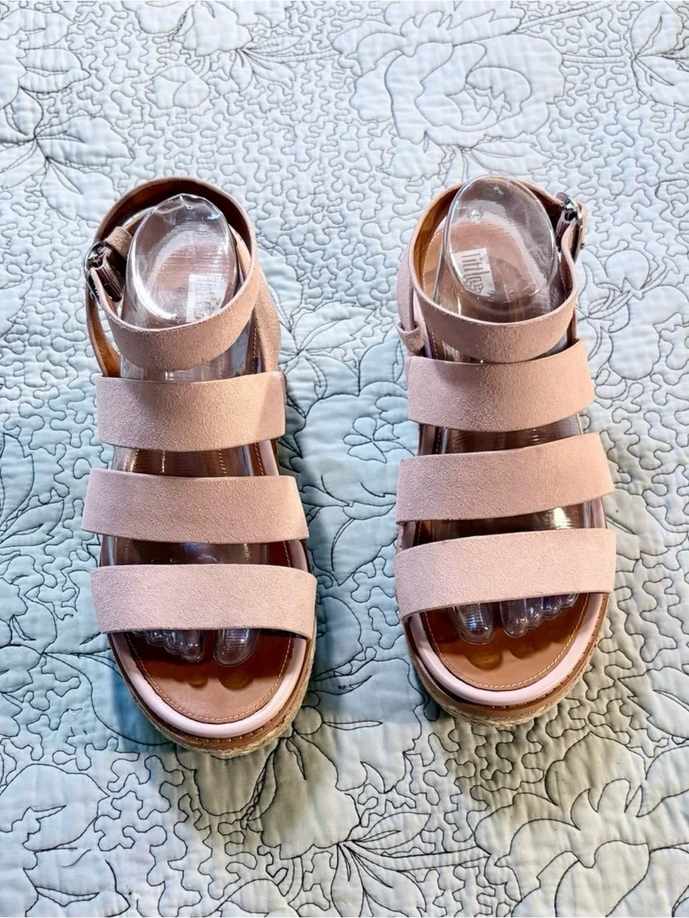 💥FitFlop Eloise Blush Pink Suede Strappy Espadrille Platform Wedge Sandals~9❤️